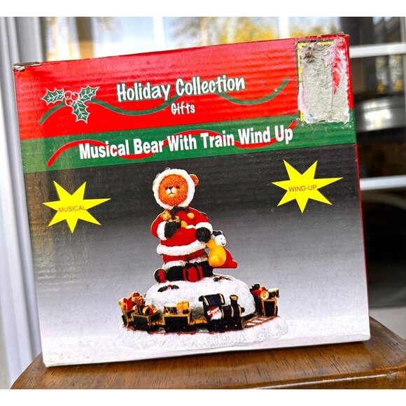 VTG Musical Bear with Train Wind Up Christmas Holiday Collection Santa N… - Picture 2 of 12